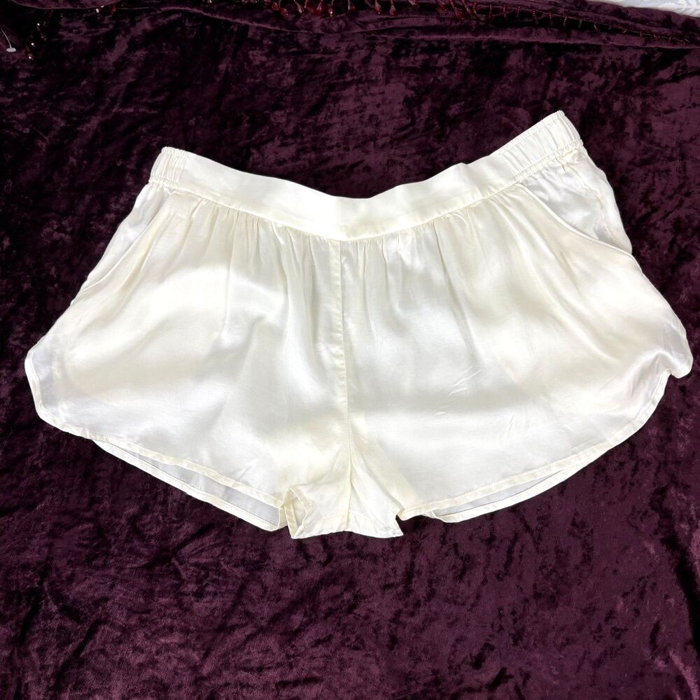 Anthropologie Sleep Shorts Silky Cream Satin Viscose Pajama Flowy Bridal Size L